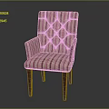 Stylish Pink And White Striped Accent Chair With Diamond Tufted Back And Wooden Legs
