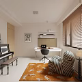 Modern Study Room With Bookcase Armchair And Piano 3d model