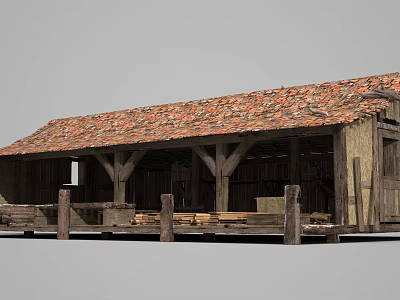 Rustic Wooden House With Tiled Roof Wooden Beams And Front Porch Design 3d model