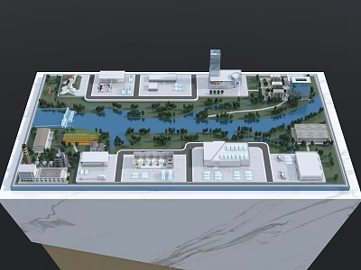 Commercial Equipment Facilities in Modern Business Park Layout with River and Green Space 3d model