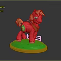 Red Pony Toy With Yellow Mane Tail Green Apple Logo On Green Base Orange Edge
