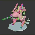 Pink Game Character Riding Mechanical Robot With Cannon Wheel And Platform Base 3d model
