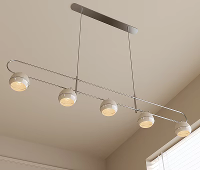 Modern Linear Chandelier With Five Round Bulbs On Silver Metal Rod For Indoor Ceiling 3d model