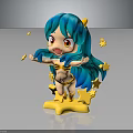 Playful Blue Haired Cartoon Character With Yellow Bikini And Stars On Star Shaped Base