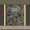 Elegant Entryway Hallway Interior With Marble Backdrop Decorative Painting And Console Table