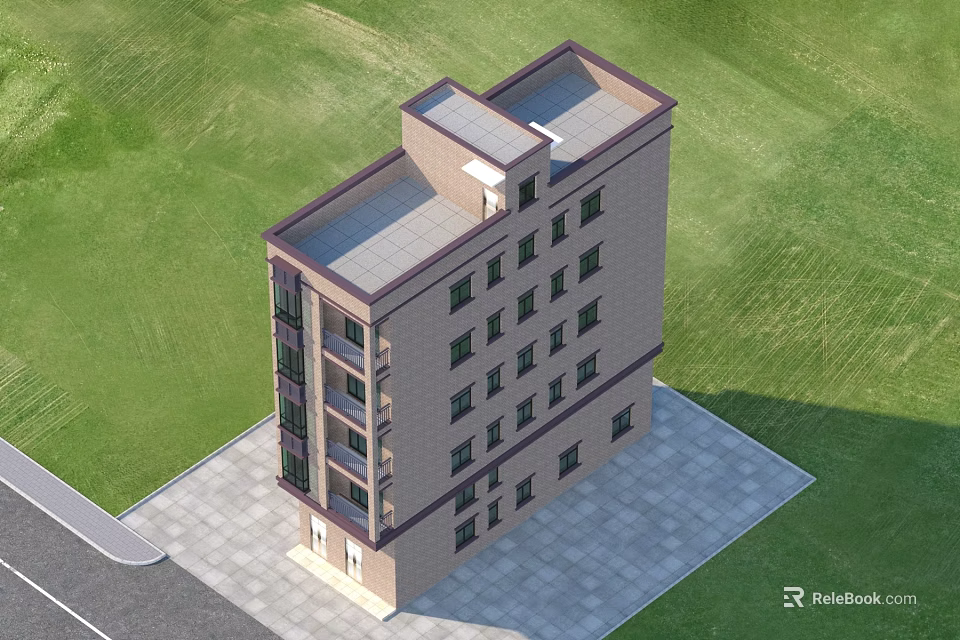 Detached Villa Modern Exterior Design With Multiple Floors Green Lawn And Paved Courtyard 3d model 