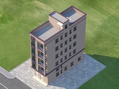 Detached Villa Modern Exterior Design With Multiple Floors Green Lawn And Paved Courtyard 3d model