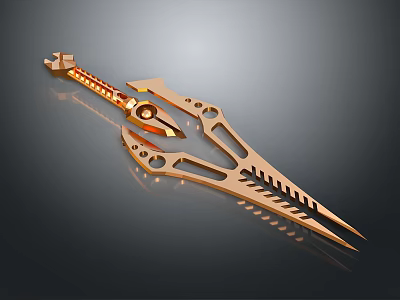 Golden Decorative Spear Featuring Intricate Geometric Patterns And Sharp Pointed Tip 3d model
