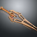 Golden Decorative Spear Featuring Intricate Geometric Patterns And Sharp Pointed Tip