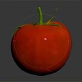 Fresh Ripe Red Tomato Vegetable with Green Stem on Dark Reflective Background
