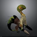 Low Poly Warrior Character With Green Yellow Creature Holding Knife 3d model