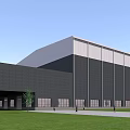 Modern Industrial Factory Building Exterior Design With Large Wall Panels And Lawn Area