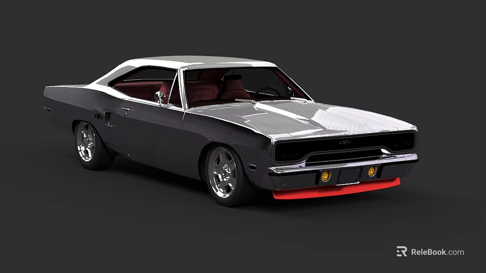 Classic Muscle Car Silver Gray Body With Red Front Accents Two Door Coupe Alloy Wheels 3d model 