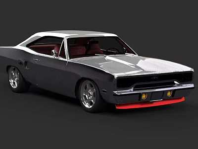 Classic Muscle Car Silver Gray Body With Red Front Accents Two Door Coupe Alloy Wheels 3d model