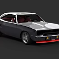 Classic Muscle Car Silver Gray Body With Red Front Accents Two Door Coupe Alloy Wheels