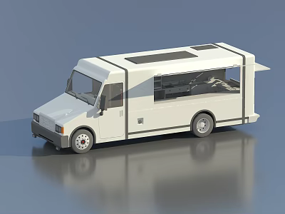 White Mobile Food Truck Exterior Design With Large Service Windows And Roof Equipment 3d model