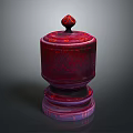 Ornate Red Decorative Storage Jar With Intricate Pattern Lid And Base