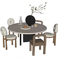 Modern Round Dining Table Set with Upholstered Chairs Wooden Legs and Decorative Vase