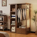 Wooden Storage Cabinet with Hanging Clothes Storage Boxes Bags and Multiple Shelves