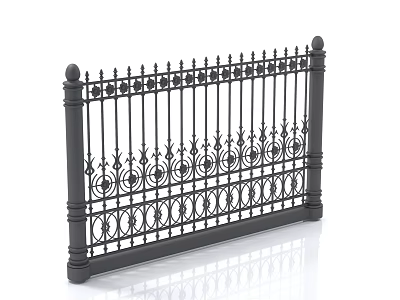 Traditional Wrought Iron Fence With Intricate Ornate Patterns And Spherical Finials 3d model