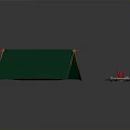 Triangular Green Camping Tent With Wooden Frame And Christmas Decorative Plate