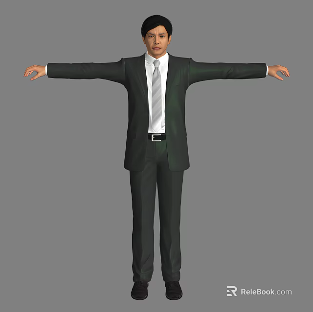 Man In Black Suit With White Shirt And Tie Arms Outstretched Standing Pose 3d model 