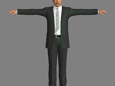 Man In Black Suit With White Shirt And Tie Arms Outstretched Standing Pose 3d model