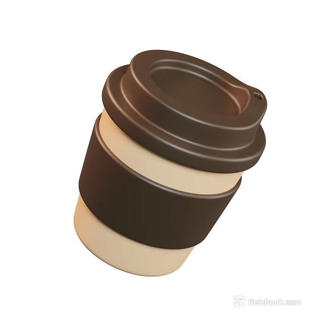 Coffee Cup with Brown Lid Beige Body and Brown Sleeve for Travel Drinks 3d model 