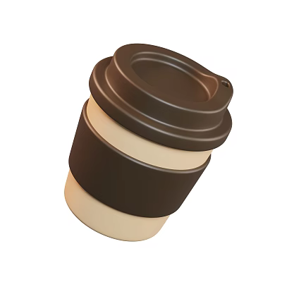 Coffee Cup with Brown Lid Beige Body and Brown Sleeve for Travel Drinks 3d model