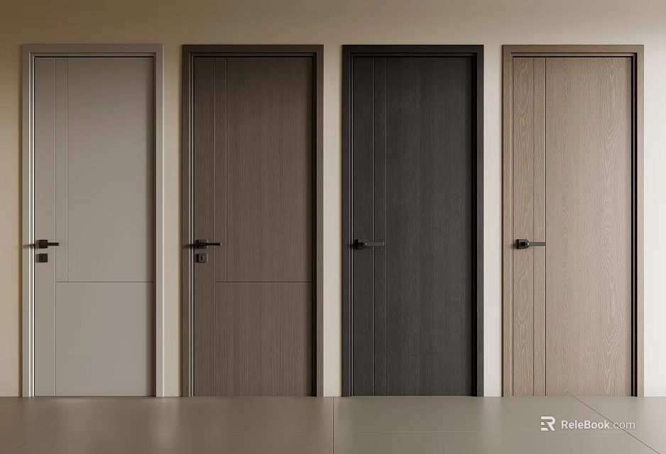 Modern Hinged Doors with Various Wood Finishes and Colors for Interior 3d model 