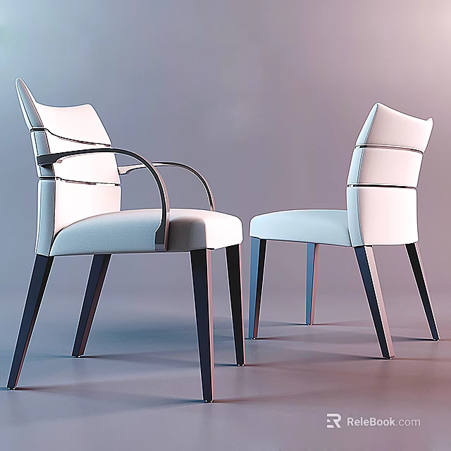 Modern White Armchairs With Black Armrests And Sleek Black Legs Design 3d model 