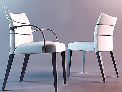 Modern White Armchairs With Black Armrests And Sleek Black Legs Design 3d model