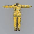 Yellow Firefighter Uniform With Reflective Stripes And Functional Pockets Design 3d model