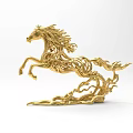 Golden Horse Shaped Art Installation With Twisted Lines In Leaping Pose
