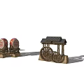 Traditional Garden Ornaments With Wooden Stands Circular Decor And Water Wheel Pavilion