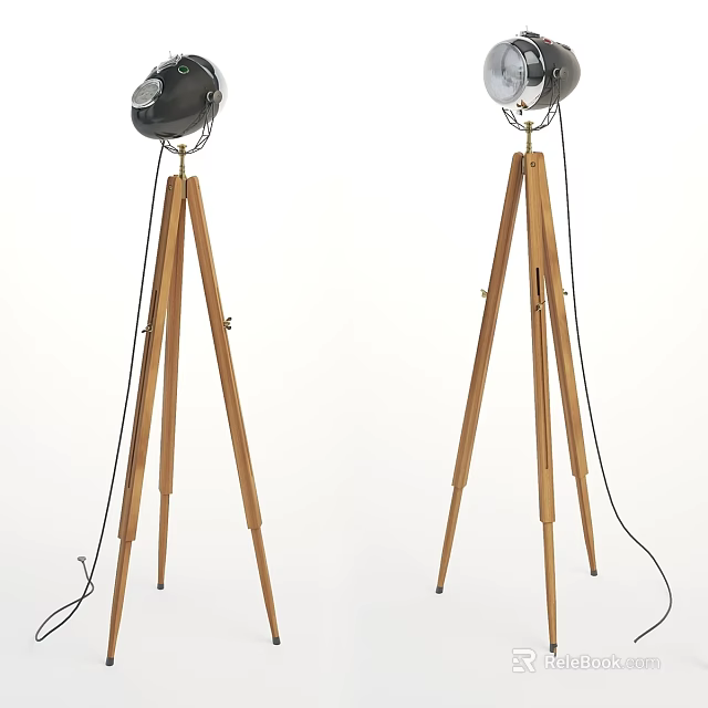 Modern Wooden Tripod Floor Lamp With Adjustable Height And Classic Design 3d model 