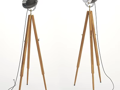 Modern Wooden Tripod Floor Lamp With Adjustable Height And Classic Design 3d model