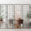 Modern Glass Room Dividers With Grid And Dot Patterns For Interior Space 3d model
