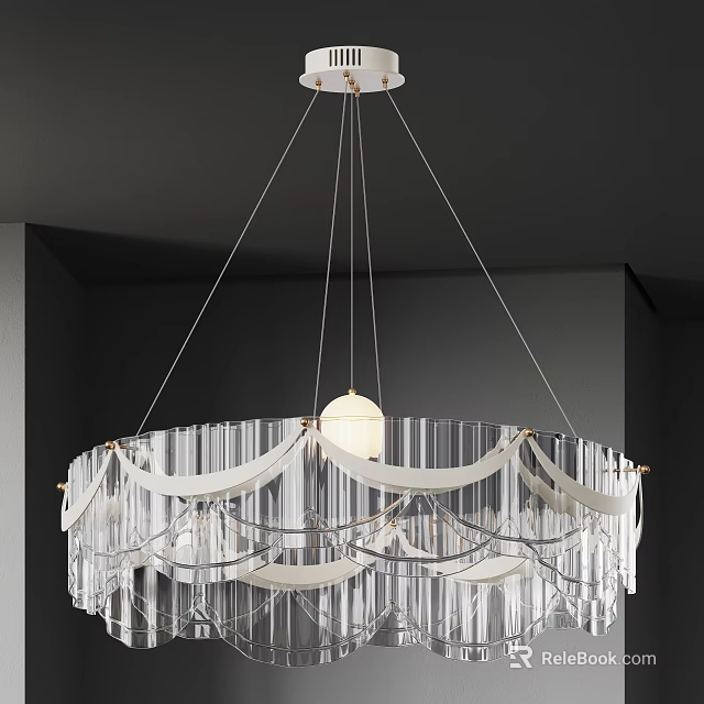 Elegant Modern Chandelier With Transparent Hanging Strips And Round Light Source 3d model