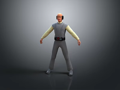 Man In Gray Jumpsuit With Yellow Long Sleeves Wearing Headphones And Black Belt 3d model