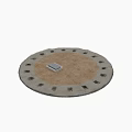 Beige Round Rug With Dark Square Patterns And Central Gray Square Accent 3d model