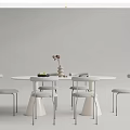 Modern Dining Table Set Featuring Marble Top Conical Legs And Gray Upholstered Chairs 3d model