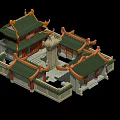 Traditional Chinese Ancient Architecture with Green Tiled Roofs Ornate Eaves and Courtyard Design
