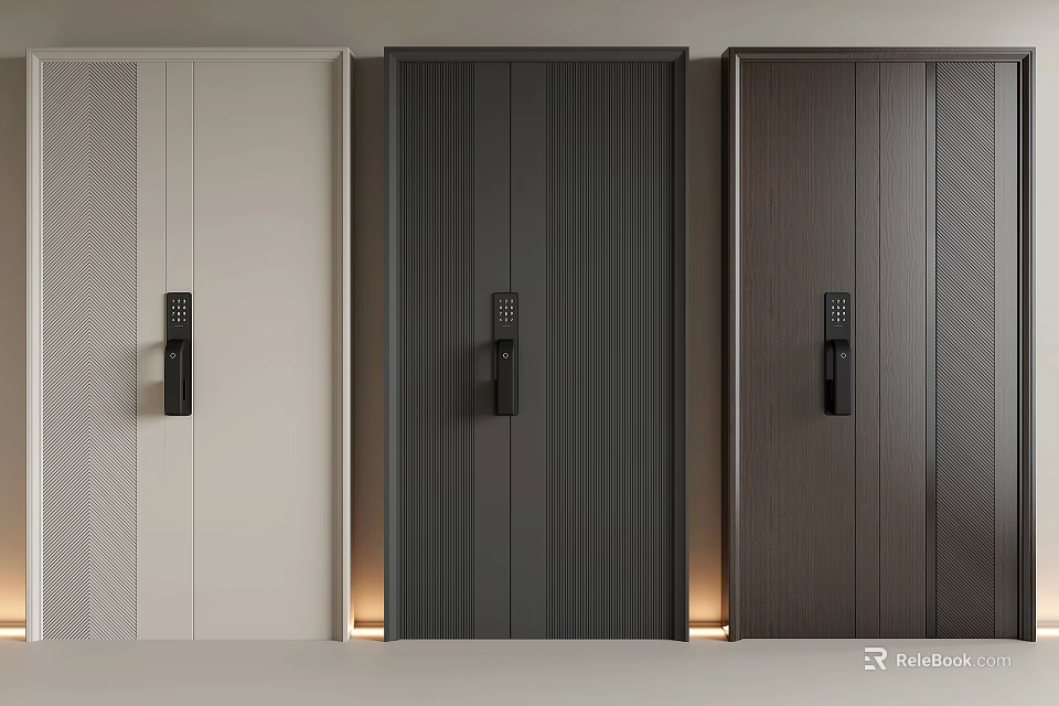 Modern Double Door Designs In White Dark Gray And Brown With Black Handles And Lighting 3d model 