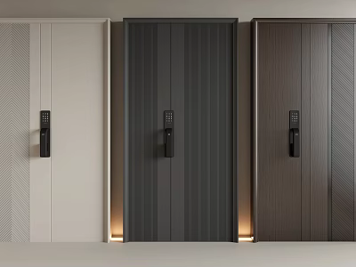 Modern Double Door Designs In White Dark Gray And Brown With Black Handles And Lighting 3d model