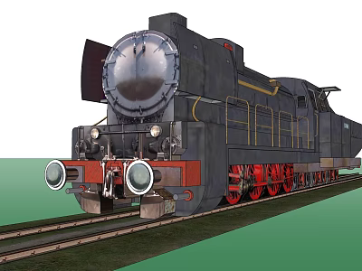 Vintage Black Steam Train On Railway Track With Red Wheels And Classic Design 3d model