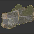 Detailed Rocky Terrain Model With Grass Areas Stone Paths And Architectural Layout