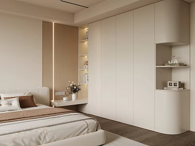 Modern White Wardrobe Design In Bedroom With Lighting And Storage Shelves 3d model