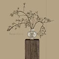 Elegant White Vase With Dried Twig Flowers On Wooden Cube Base Light Wall Decor
