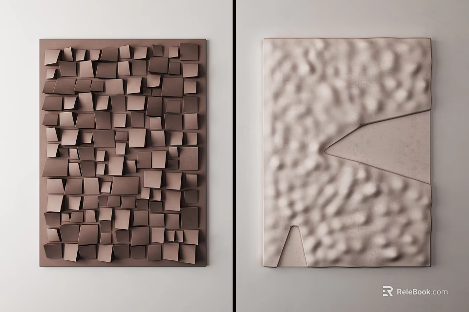 Modern 3D Wall Decor With Brown Geometric Panels And Beige Textured Triangular Cutout Design 3d model